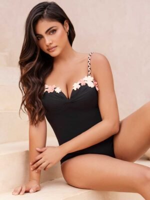 ENTERIZO PRETTY FLOWER NEGRO